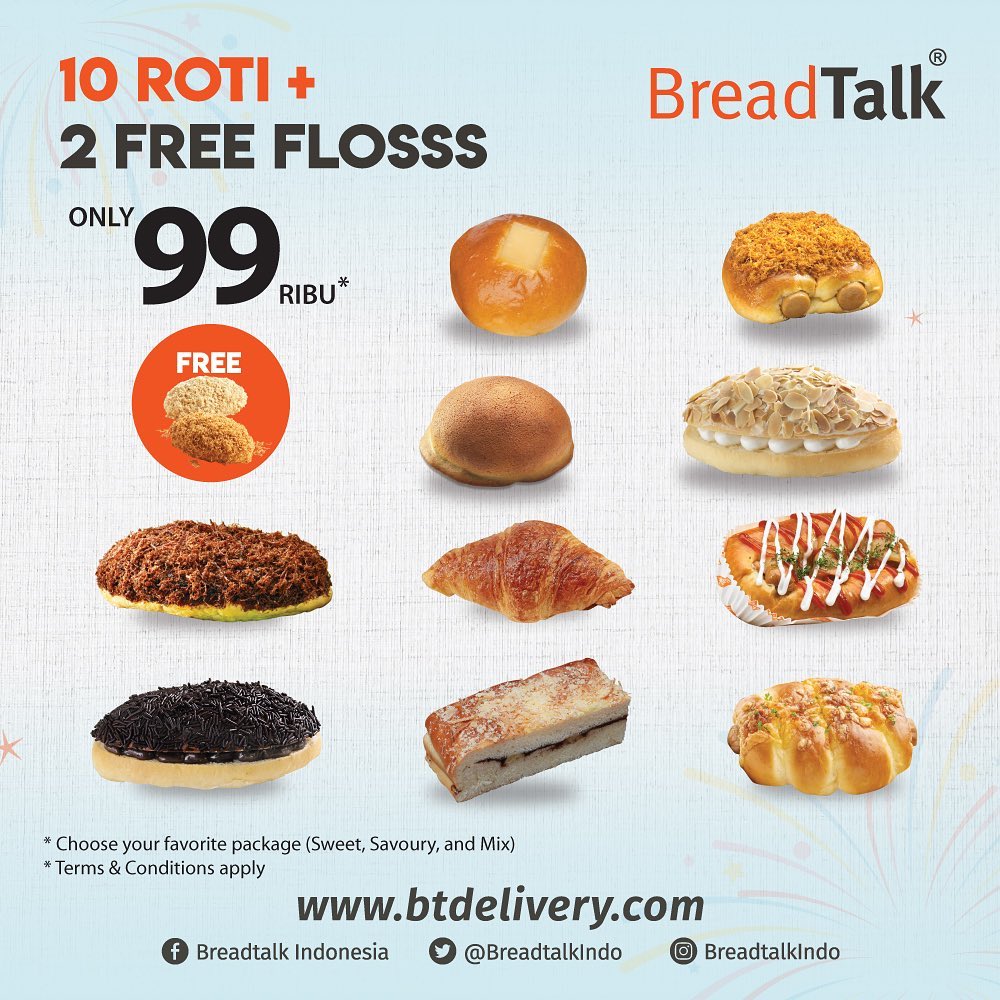 Promo BreadTalk 10 Roti + 2 Free Floss Rp99.000