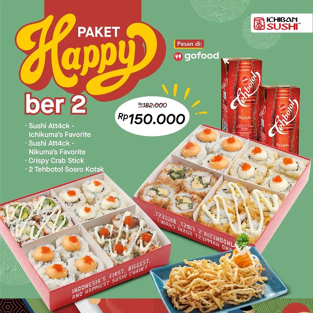 Promo Ichiban Sushi Paket Happy Ber-2- Mulai Rp70.000 di GoFood