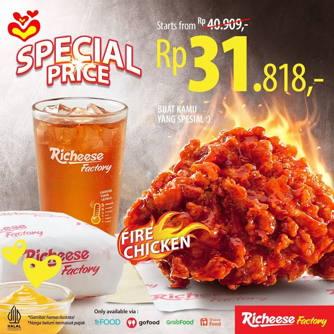 Promo Richeese Factory Harga Spesial Combo Fire Chicken Mulai Rp31.818